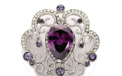Purple Crystal Heat-shaped Lattice Costume Brooch