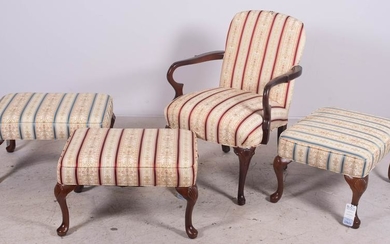 QA style armchair w/ ottoman, Pr QA style ottomans
