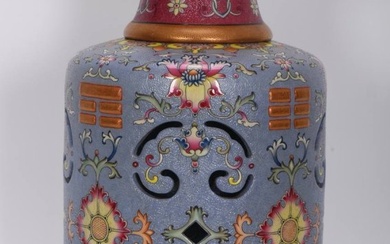 Qing Dynasty, Qianlong period, enameled rouge red and blue ground with hollow vase