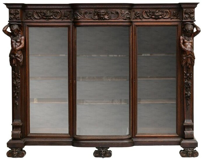 R.J. Horner & Co. Oak "Atlas" Three-Door Bookcase