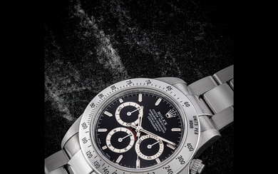 ROLEX. A STAINLESS STEEL AUTOMATIC CHRONOGRAPH WRISTWATCH WITH BRACELET DAYTONA MODEL, REF. 16520 A-SERIES
