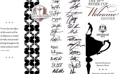RYDER CUP: A good printed slim 4to folding menu card for the Welcome Dinner of the 39th Ryder Cup, h...