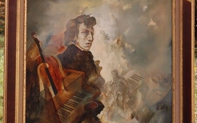 Roger SURAUD (1938-2016). Hommage à Chopin. Huile sur toile. Signée en bas à droite. Titrée...