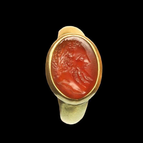 Roman Gold Ring with Cornelian Intaglio with Head of