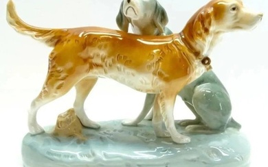 Royal Dux Porcelain Figurine Two Hunting Dogs