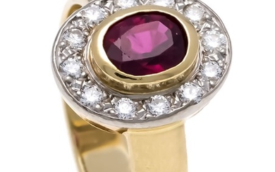 Ruby-Brilliant-Ring GG / WG 585/000 with an oval...