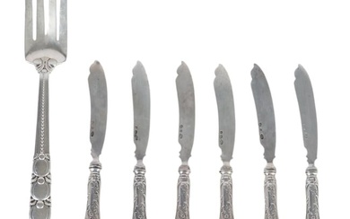 Russian 84 Silver Knives & Tiffany Fork LOT 360g.