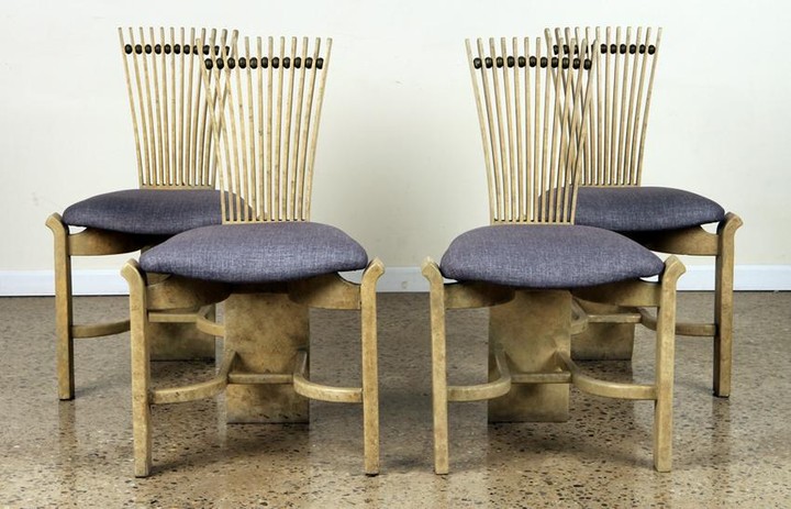 SET 4 PAINTED SLAT BACK DINING CHAIRS C.1960