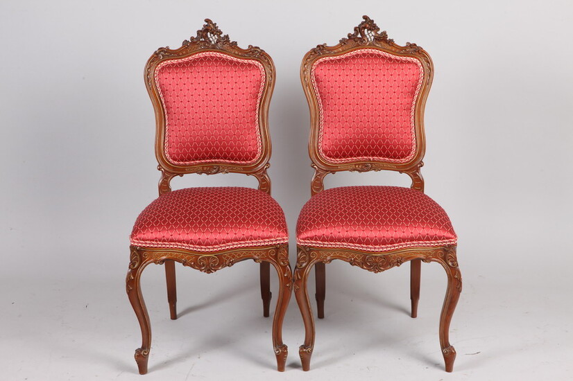 SET FOUR ANTIQUE FRENCH LOUIS XV STYLE CARVED WALNUT UPHOLSTERED...
