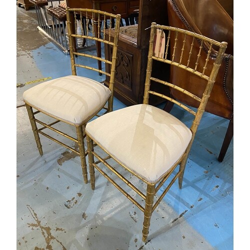 SIDE CHAIRS, a pair, 19th century giltwood with faux bamboo ...