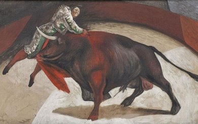 SIGNED & DATED MID-CENTURY BULL FIGHTER PAINTING