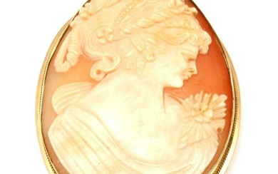 STATEMENT! VINTAGE 18K YELLOW GOLD LARGE CAMEO PENDANT BROOCH