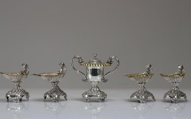 Salt and mustard pots in solid silver, Louis XV style