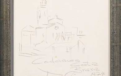 Salvador Dalí (1904 Figueres/Catalogne/Espagne - 1989 ibid.) "Cadaques Costa Brava". Titre original Étude de l'église...