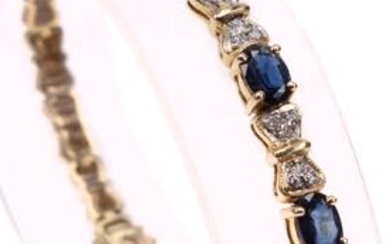 Saphir Diamanten Armband, 750 Gelbgold/18K, 24 Diamanten zus. ca. 0,18ct,...