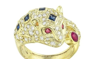 Sapphire Ruby and Diamond Panther Ring