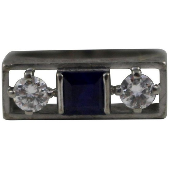 Sapphire & Diamond Art Deco Style Three Stone Ring