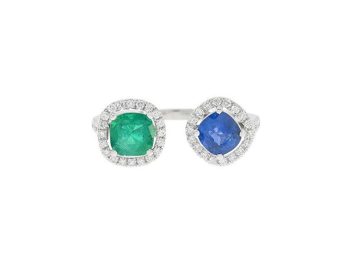 Sapphire and Emerald Between-the-Finger Ring