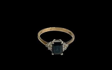 Sapphire and six stone diamond 9 carat gold ring, size P/Q.