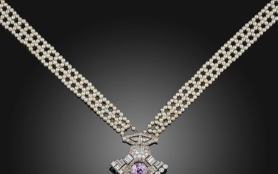 Sautoir en diamant, perles de rocaille et saphir rose, années 1920 et ultérieures, composite, composé...