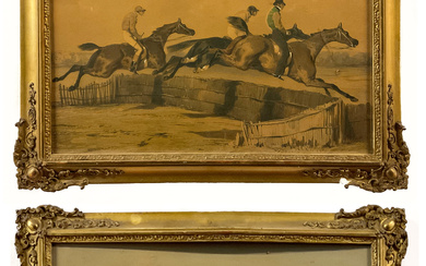 Scuola del secolo XIX. Due litografie raffiguranti gare ippiche (cm 29x40) In cornici dorate