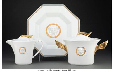 Set of Three Versace for Rosenthal Partial Gilt Porcelain Tableware Pieces (designed 1998)