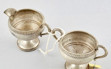 Silver Bowl and Creamer, 6 ozs., weighted and damaged