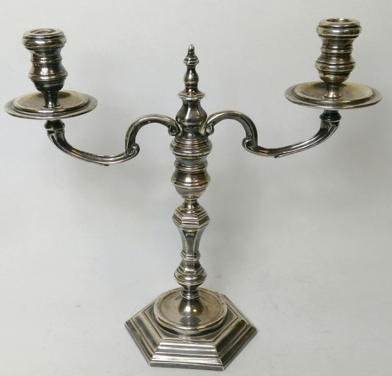 Silver candelabrum of George 1st style with scrolling arms a...
