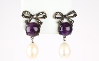 Silver ear clip with pearls and amethyst (2)