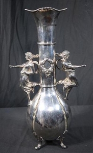 Silver-plate vase with 2 female figures