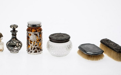 Six Silver and Glass Vanity Items