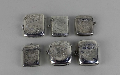 Six assorted silver vesta cases