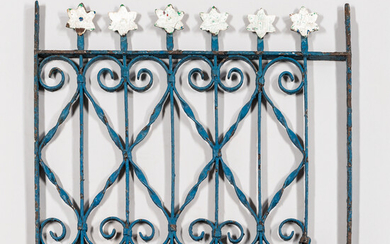 Small Blue and White-painted Cast and Wrought Iron Fence Section or Gate