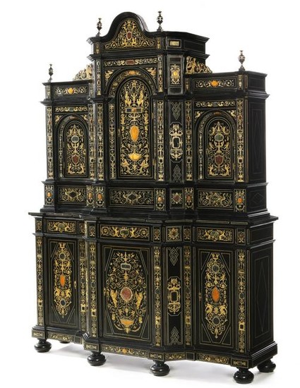 Spanish Baroque style faux hardstone inset cabinet