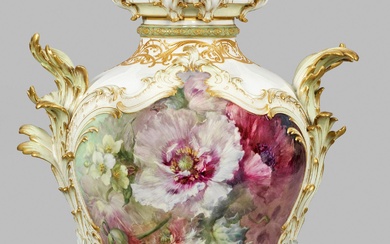 Splendide vase pot-pourri KPM Berlin avec peinture douce de Franz Aulich dit "Vase de roseaux...