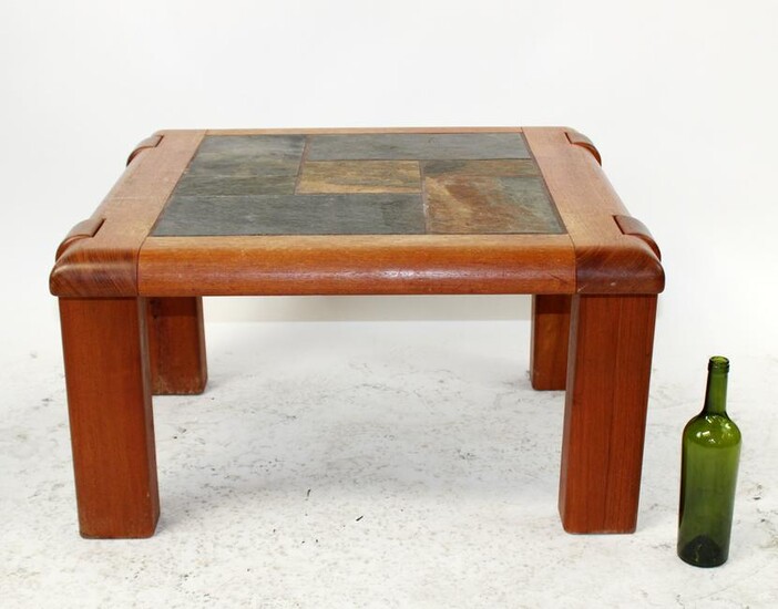Square coffee table with slate tiled top