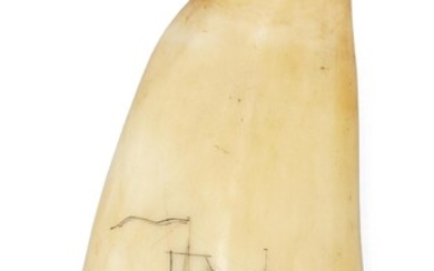 SCRIMSHAW WHALE'S TOOTH 19th Century Depicts a two-masted...