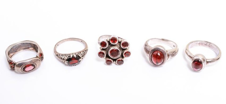 Sterling Silver Rings with Garnets, 5