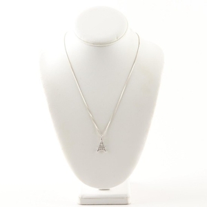 Sterling Silver and Diamond Eiffel Tower Pendant Necklace