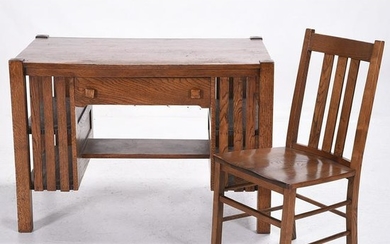 Stickley Style Mission Oak Desk and Chair.