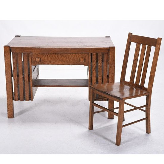 Stickley Style Mission Oak Desk and Chair.
