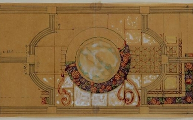 Atelier Galileo Chini, Study for an artistic stained glass window decorated with festoons and garlands of roses