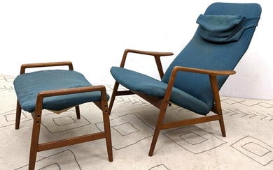 Swedish Modern Teak Lounge Chair and Ottoman. Made in S