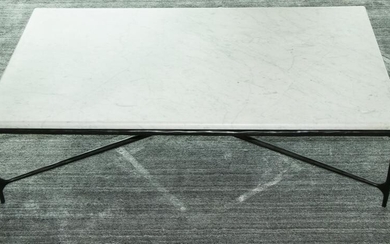 THADDEUS FORGED GLASS & MARBLE TOP LONG COFFEE TABLE