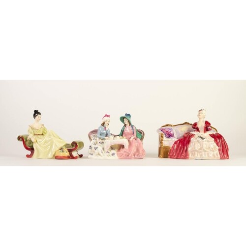 THREE ROYAL DOULTON SEATED CHINA FIGURES OR GROUPS, comprisi...