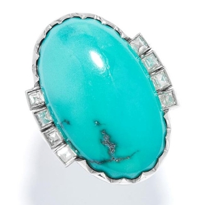 TURQUOISE AND DIAMOND RING in white gold or platinum