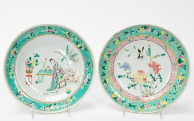 TWO, 1840-1850 FAMILLE VERTE PLATES, DAOGUANG