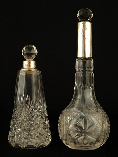 TWO 19TH CENTURY SILVER TOPPED CUT GLASS PERFUME B