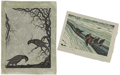 TWO BIRD PRINTS BY FEMALE PRINTMAKERS Sheets 14.5” x 11” and 5” x 7” (folded