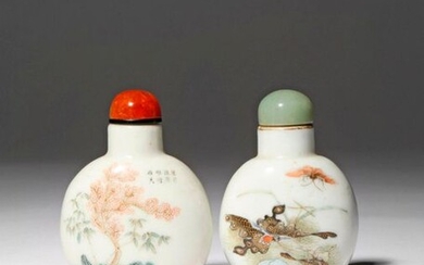 TWO CHINESE ENAMELLED PORCELAIN SNUFF BOTTLES FOUR CHARACTER DAOGUANG MARKS...